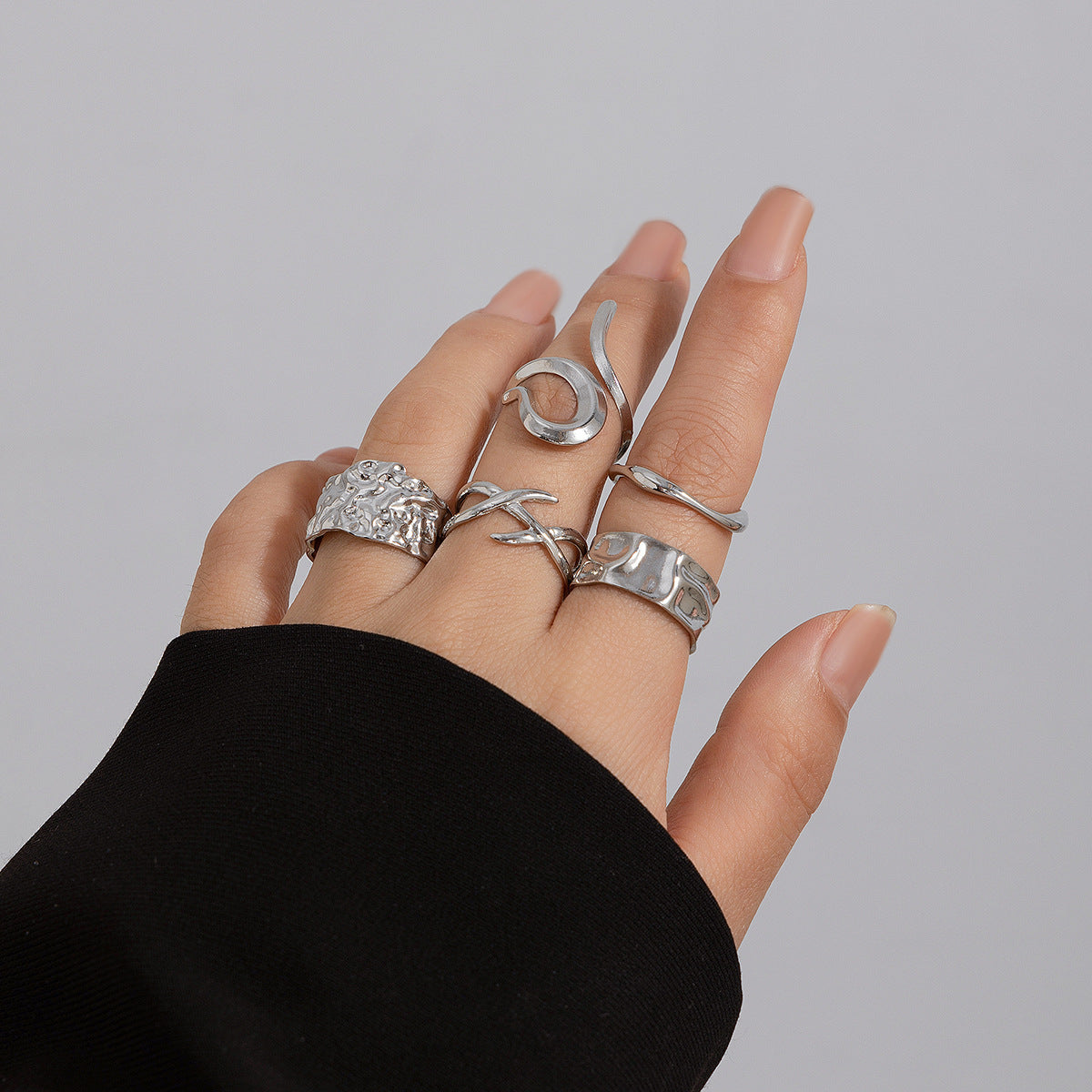 Zilora – Vintage-Ring-Set (3er) 🌟 Geometrisches Design mit moderner Textur