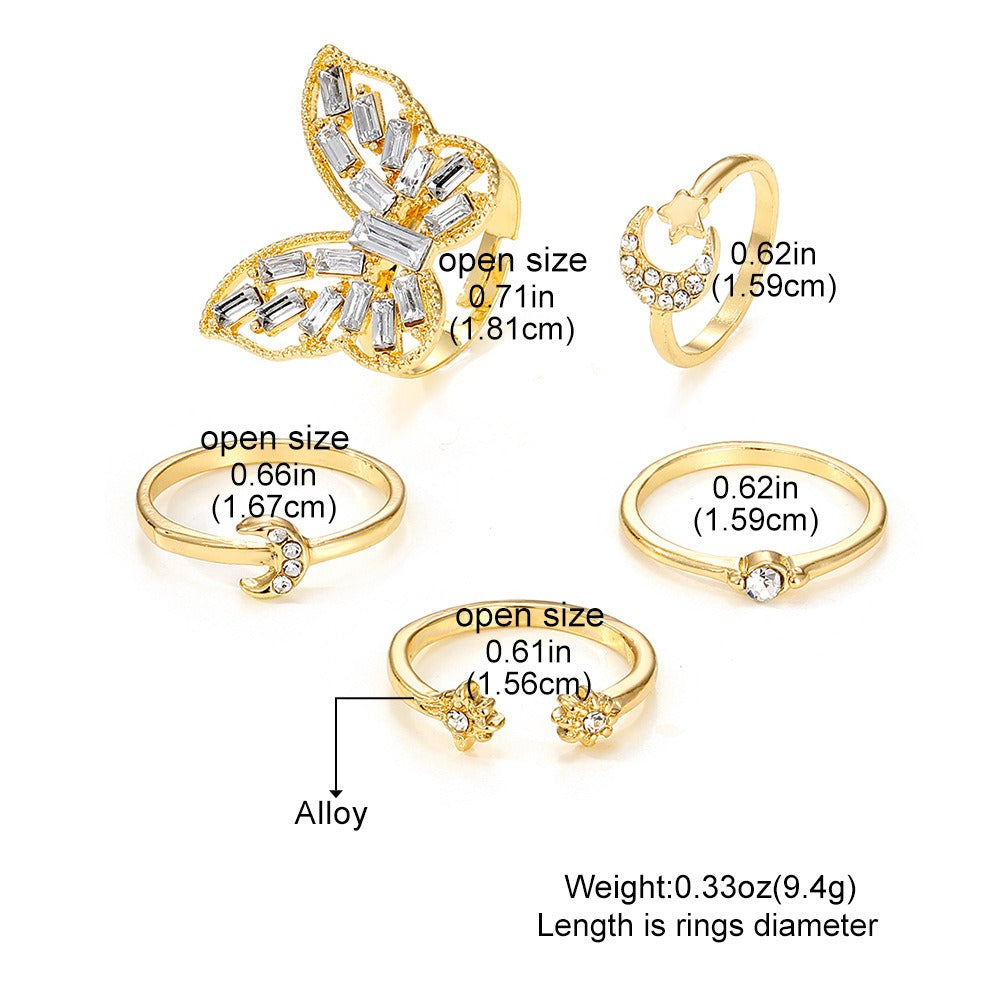 Zilora – Schmetterling & Diamant-Ring-Set 🦋 Goldene Harmonie für jeden Tag