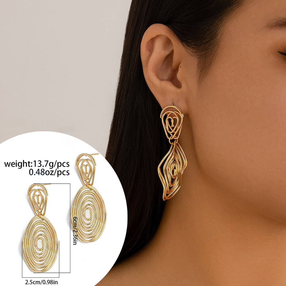 Ins pleated metal texture earrings exaggerated irregular earrings Business waterdrop earrings