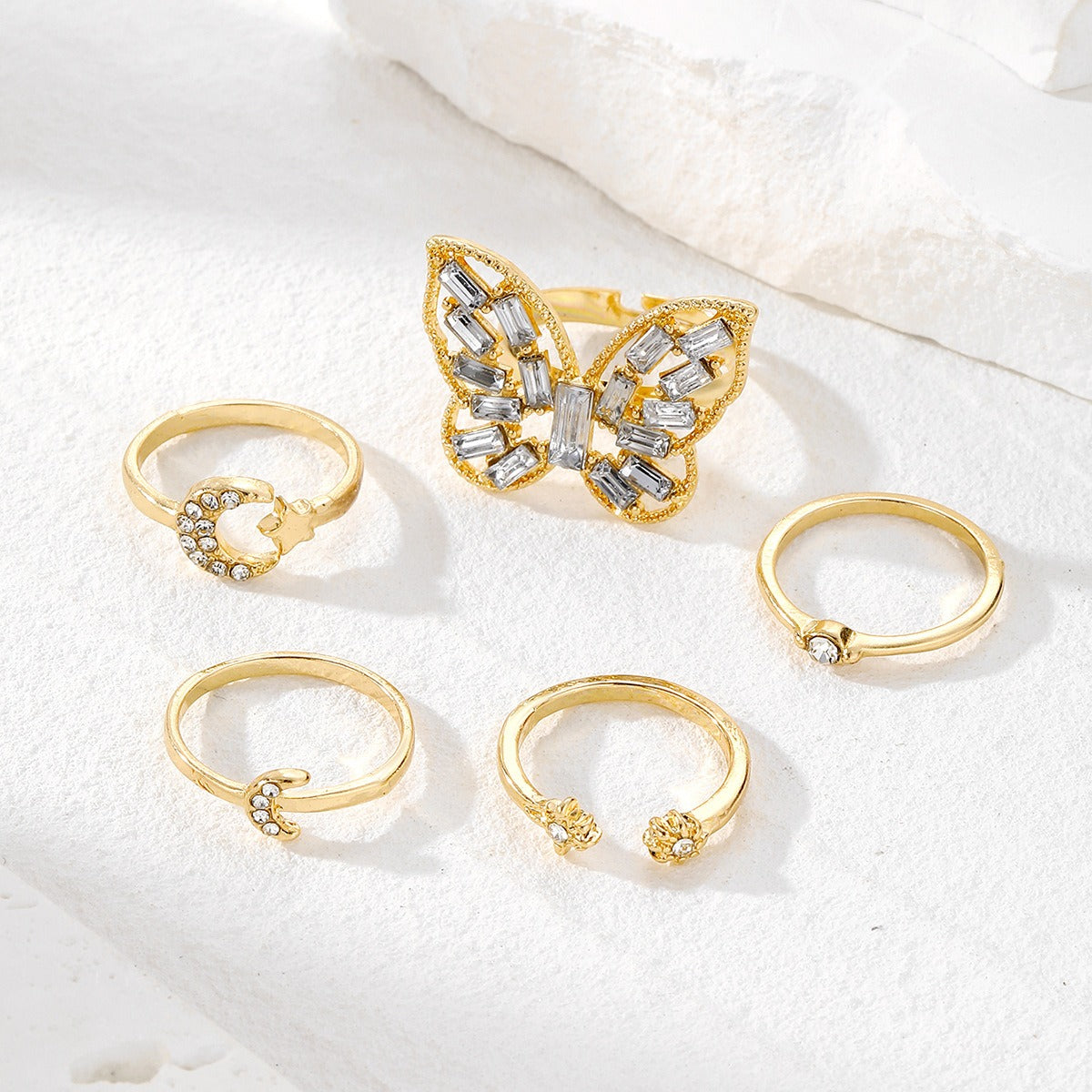 Zilora – Schmetterling & Diamant-Ring-Set 🦋 Goldene Harmonie für jeden Tag