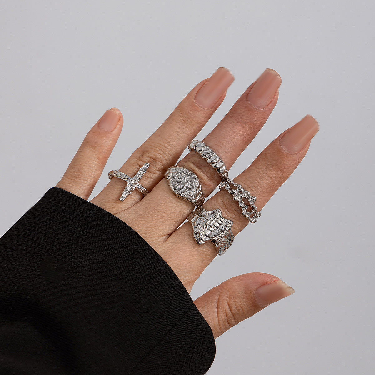 Zilora – Vintage-Ring-Set (3er) 🌟 Geometrisches Design mit moderner Textur