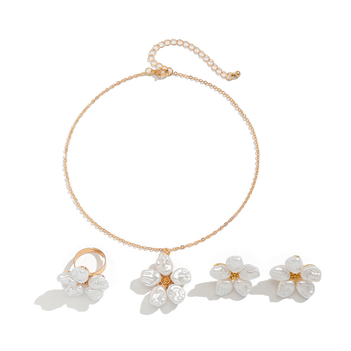 Zilora – Perlenblüten-Schmuckset ✨ Zarte Eleganz in Gold