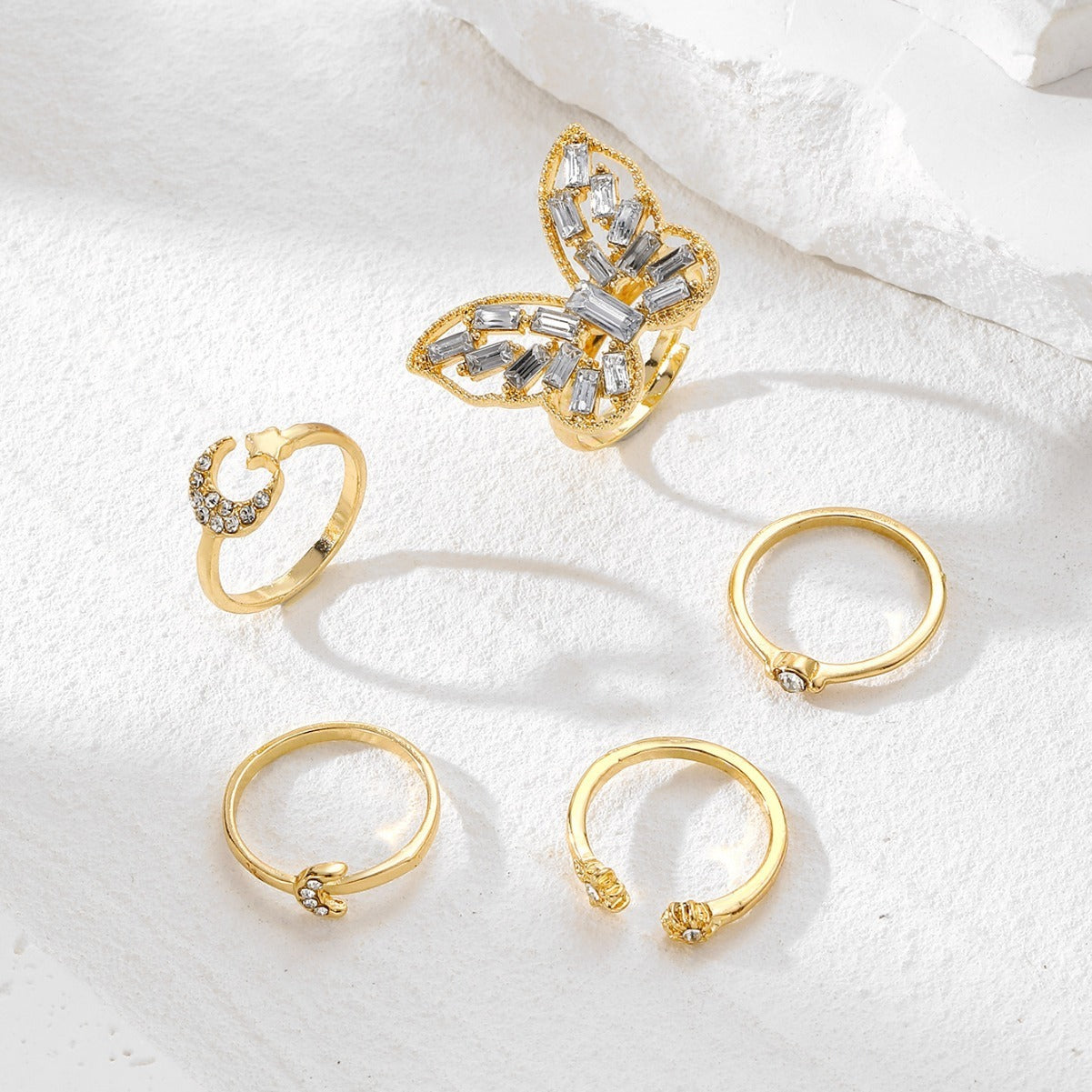 Zilora – Schmetterling & Diamant-Ring-Set 🦋 Goldene Harmonie für jeden Tag