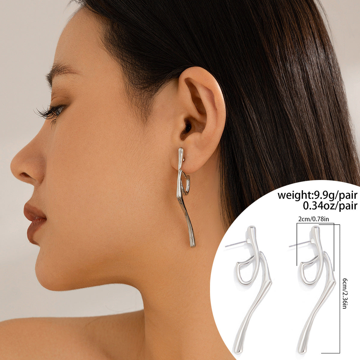 Ins pleated metal texture earrings exaggerated irregular earrings Business waterdrop earrings