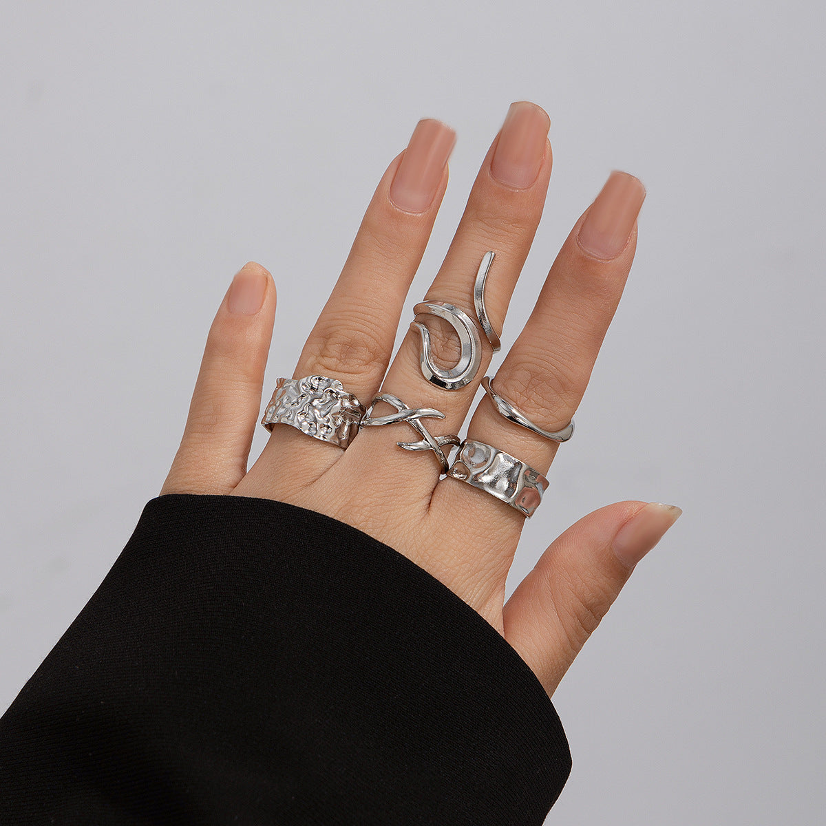 Zilora – Vintage-Ring-Set (3er) 🌟 Geometrisches Design mit moderner Textur