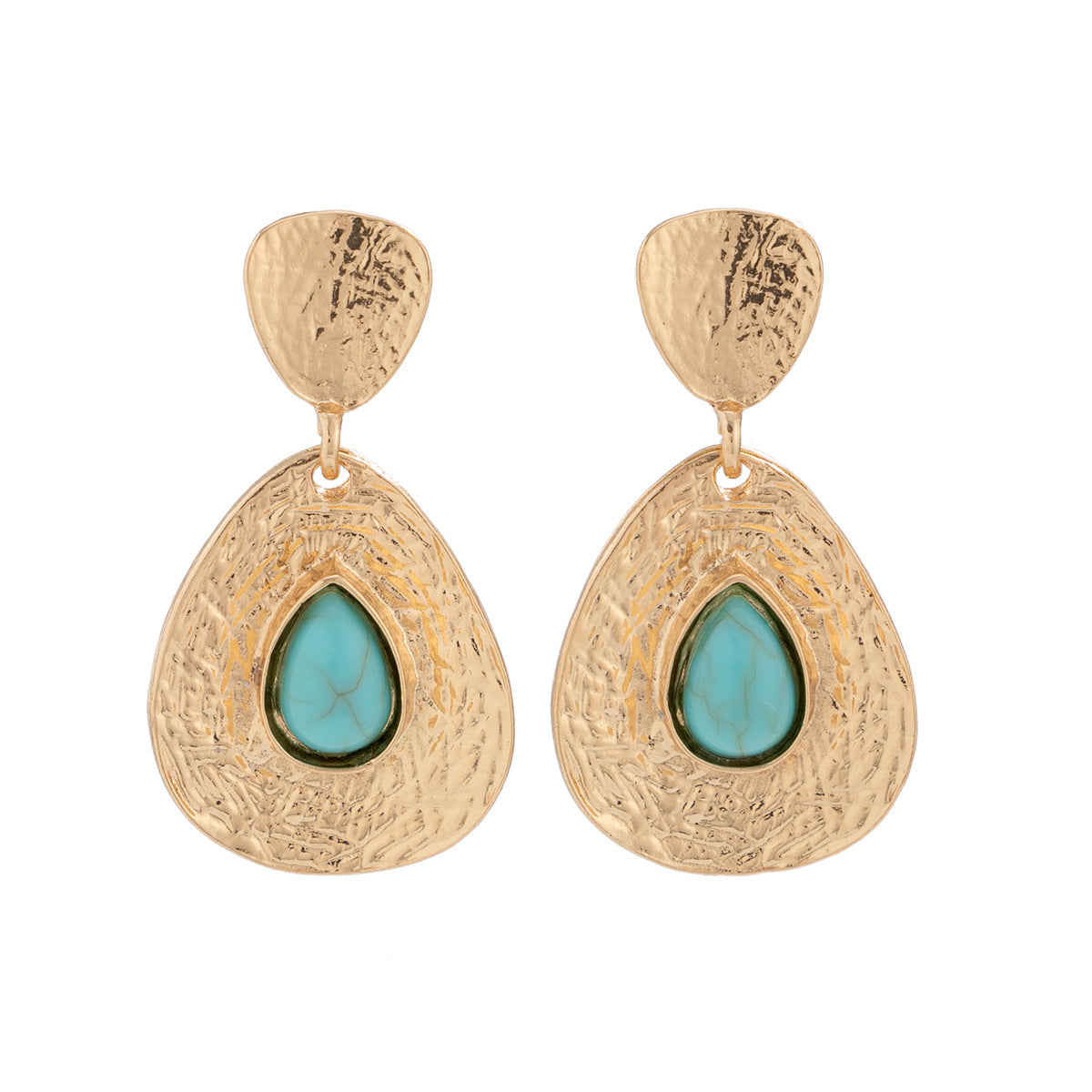Temperament droplet shaped micro inlaid turquoise pleated earrings with simple geometric texture earrings