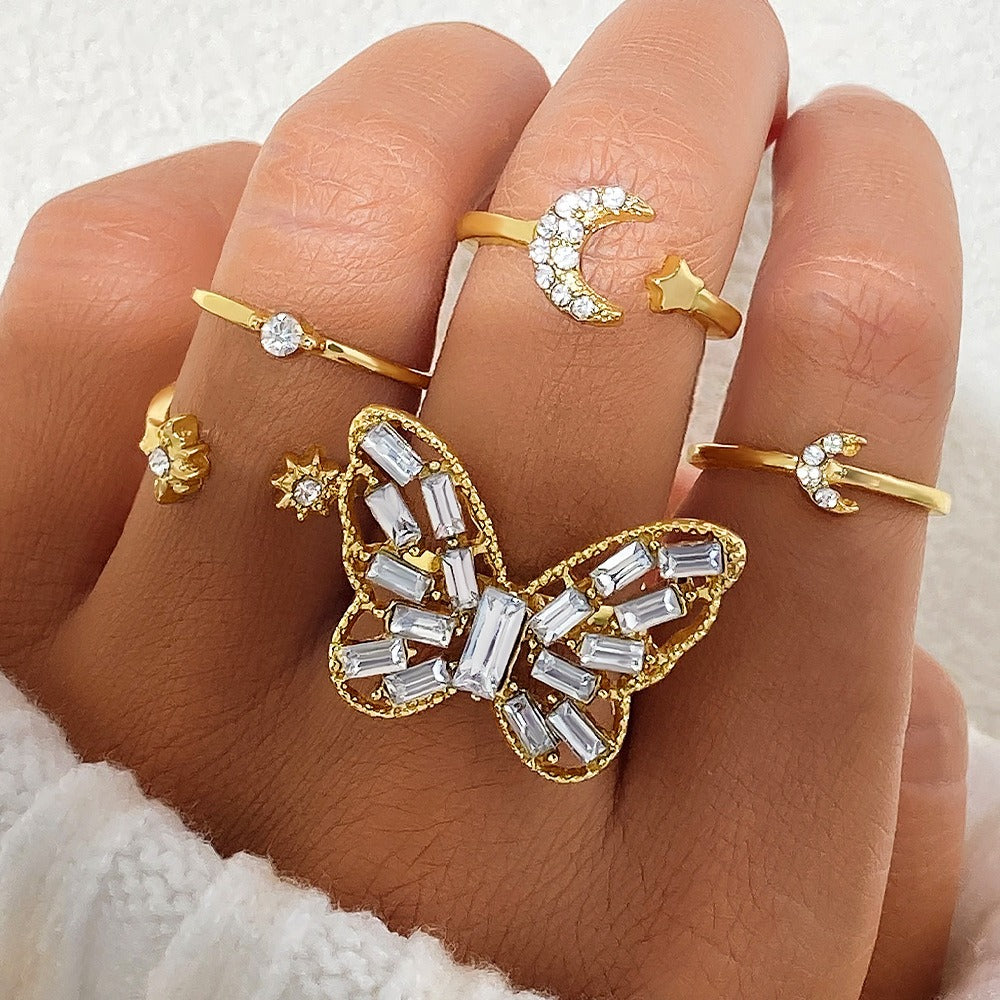 Zilora – Schmetterling & Diamant-Ring-Set 🦋 Goldene Harmonie für jeden Tag