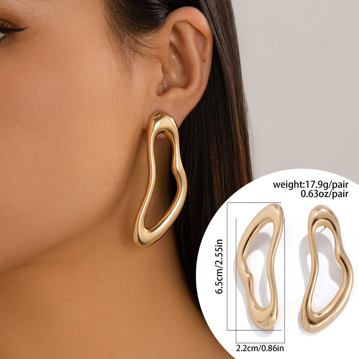 Ins pleated metal texture earrings exaggerated irregular earrings Business waterdrop earrings