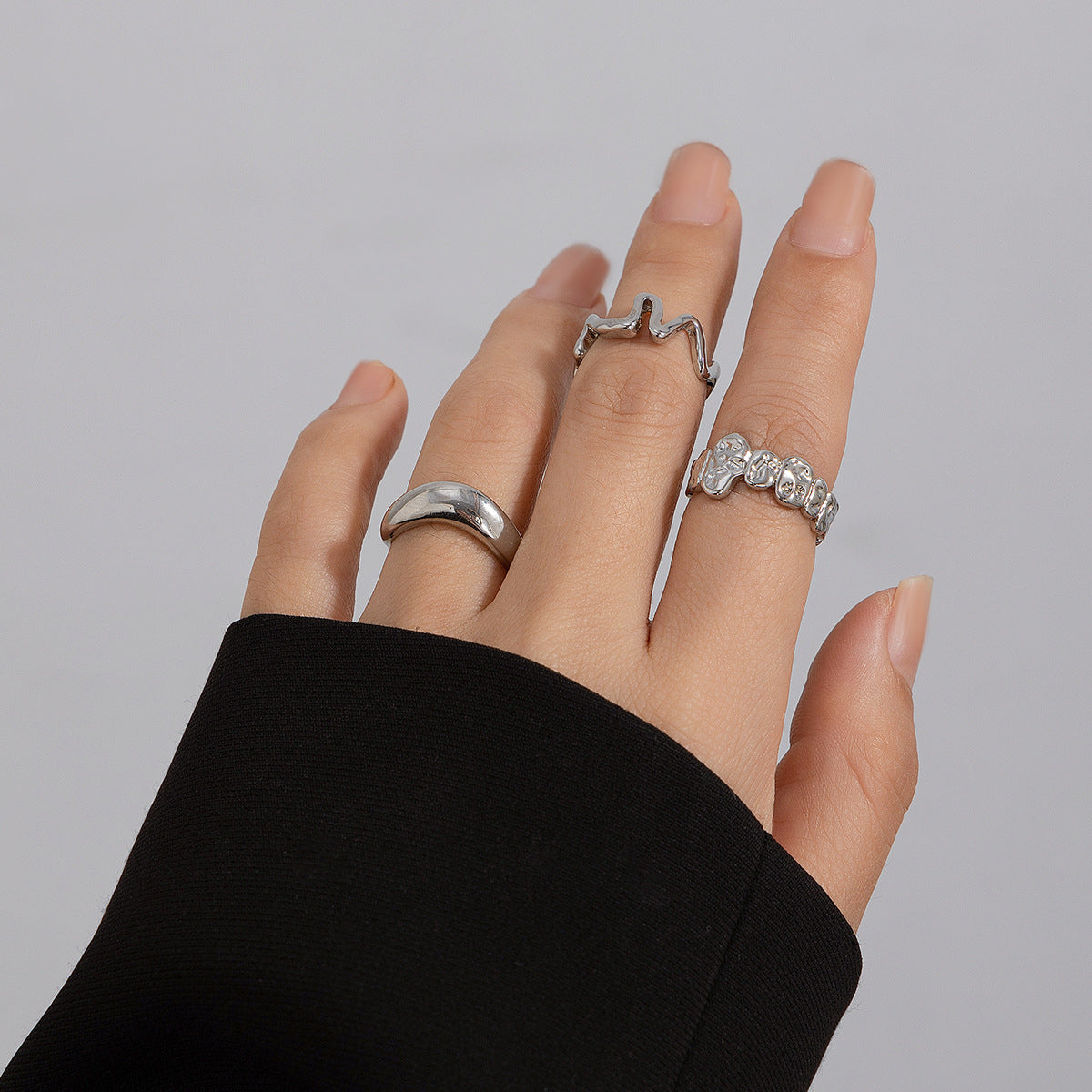 Zilora – Vintage-Ring-Set (3er) 🌟 Geometrisches Design mit moderner Textur