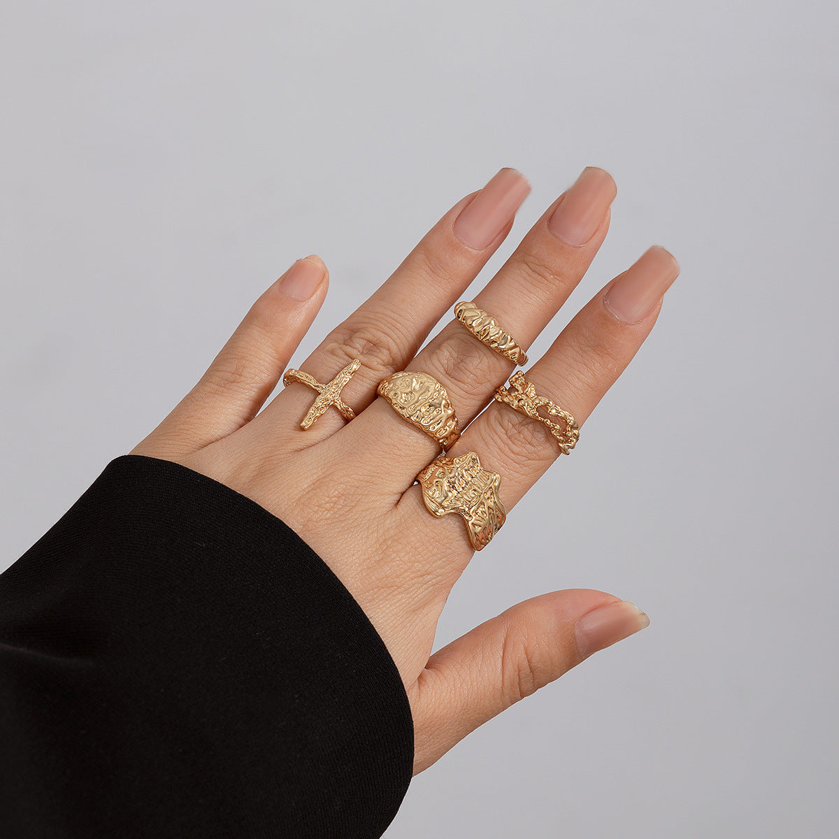 Zilora – Vintage-Ring-Set (3er) 🌟 Geometrisches Design mit moderner Textur