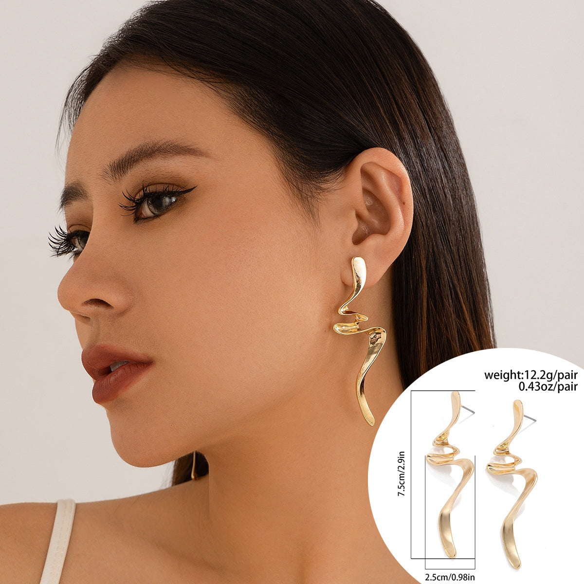 Ins pleated metal texture earrings exaggerated irregular earrings Business waterdrop earrings