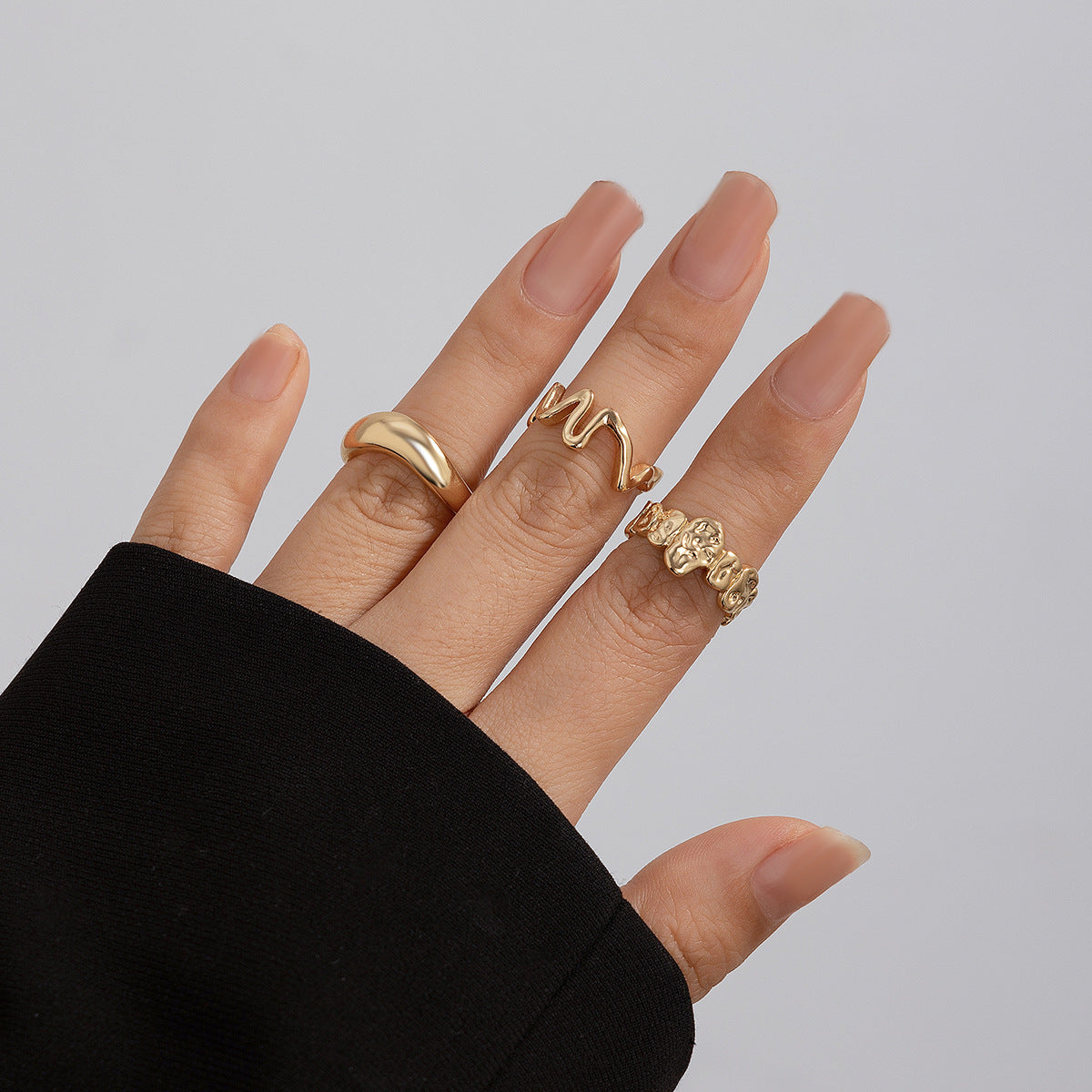 Zilora – Vintage-Ring-Set (3er) 🌟 Geometrisches Design mit moderner Textur
