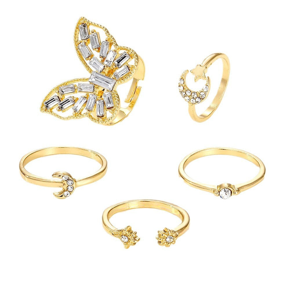 Zilora – Schmetterling & Diamant-Ring-Set 🦋 Goldene Harmonie für jeden Tag