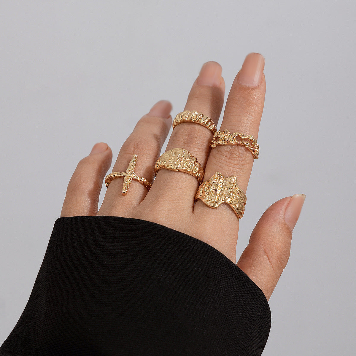 Zilora – Vintage-Ring-Set (3er) 🌟 Geometrisches Design mit moderner Textur