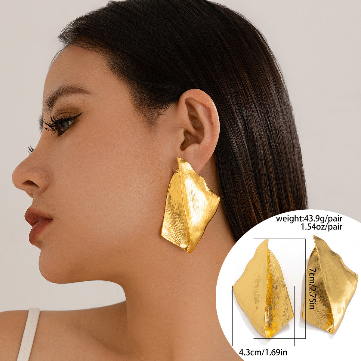 Ins pleated metal texture earrings exaggerated irregular earrings Business waterdrop earrings