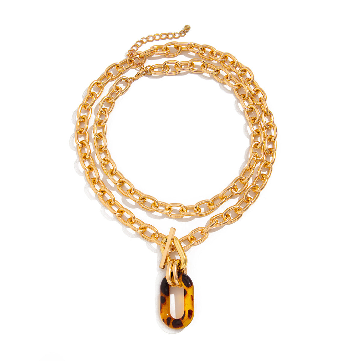 Leopardenmuster-Verschluss-Ketten-Set – Geometrische Acryl-Kollierkette