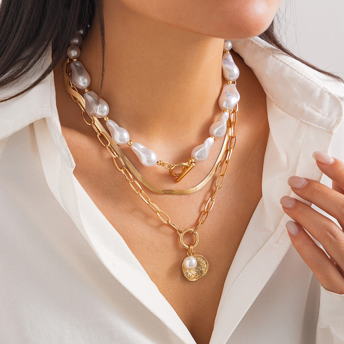 Zilora – Barock-Perlen-Mehrlagenkette 🌙 Eleganz mit Retro-Flair