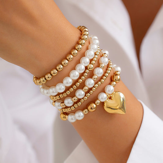 Goldenes & Weißes Perlenarmband
