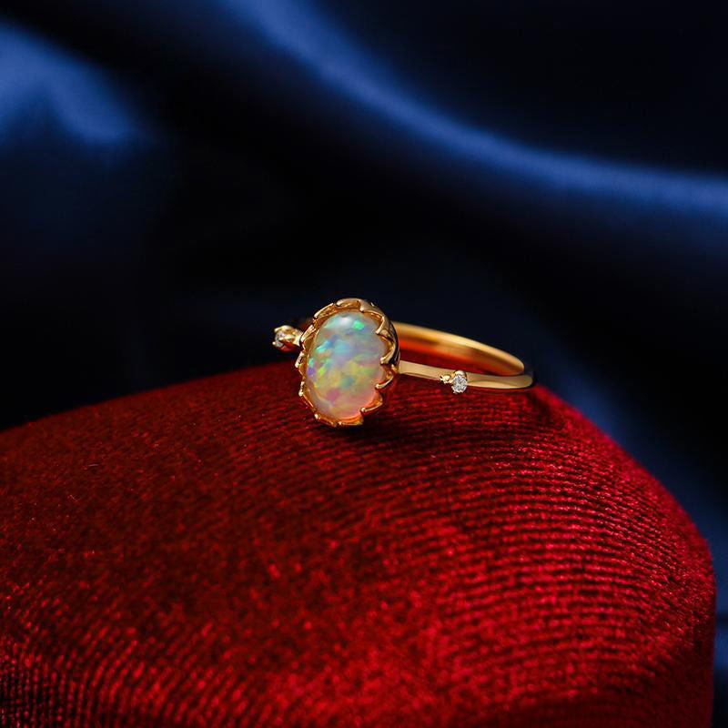Retro Imitation Opal Goldplattierter Ring für Damen – Eleganz im Vintage-Stil ✨