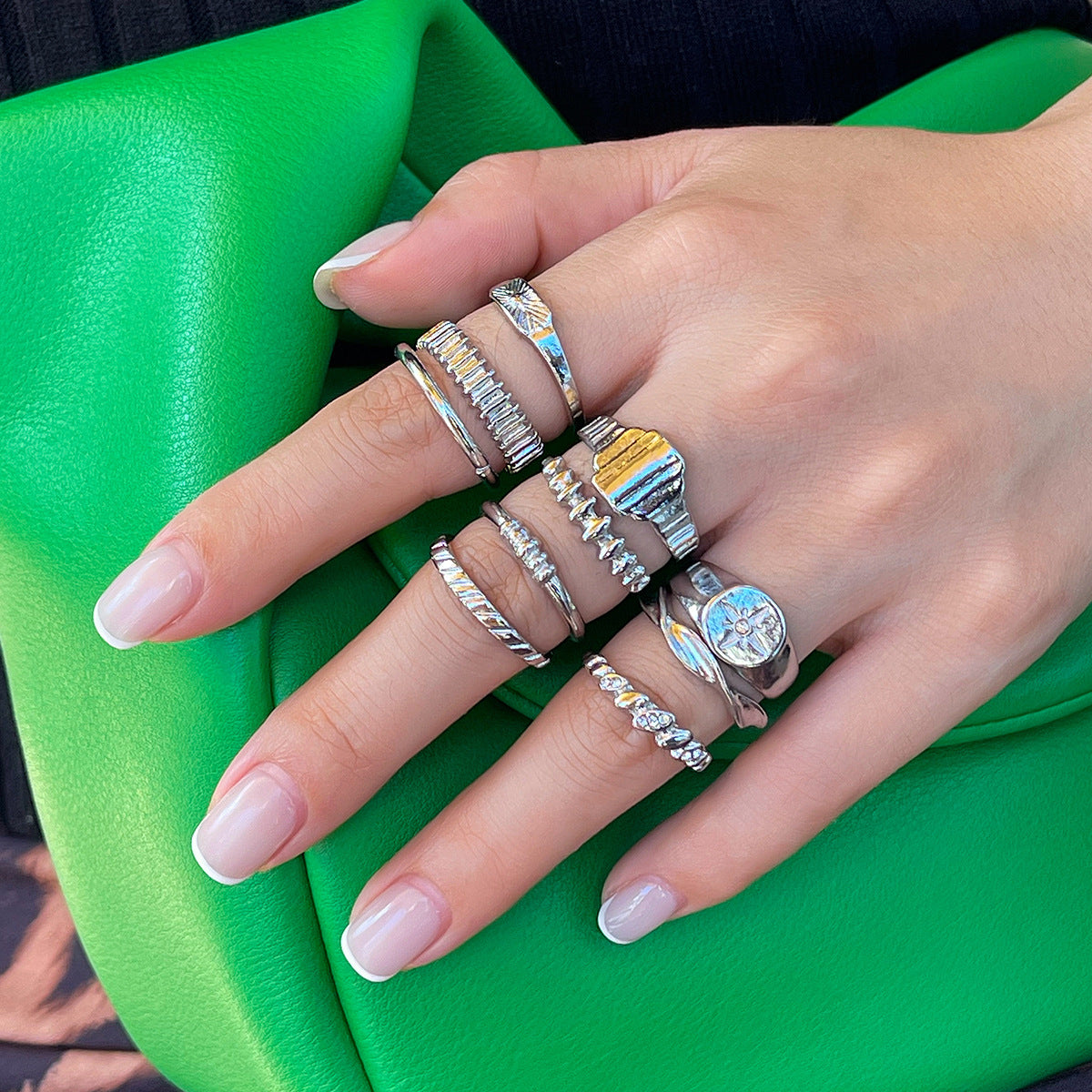 🌟 Vintage Zahnrad-Ring-Set – Einzigartiges Design mit Diamant-Akzenten