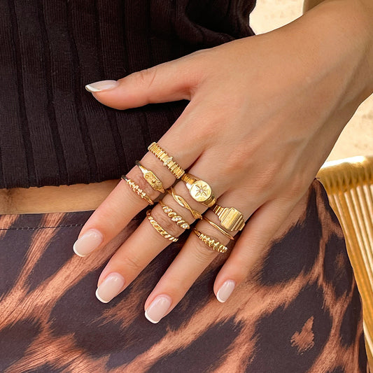 🌟 Vintage Zahnrad-Ring-Set – Einzigartiges Design mit Diamant-Akzenten