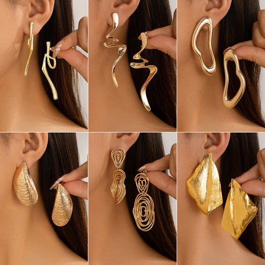 Ins pleated metal texture earrings exaggerated irregular earrings Business waterdrop earrings