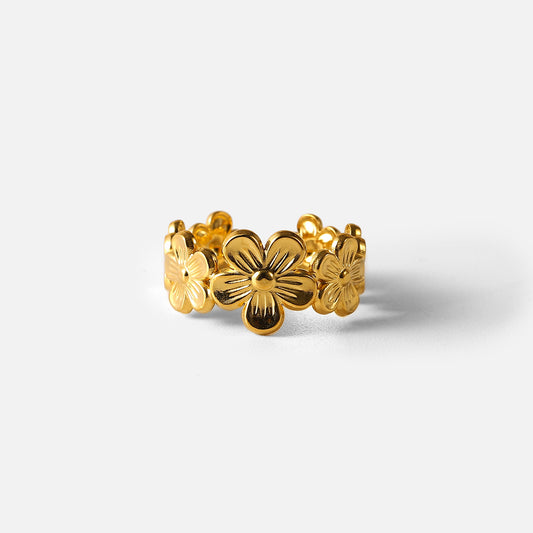 Zilora – Retro-Blumenring aus Edelstahl ✨ Verstellbarer Statement-Ring in Gold 🌹 Vintage-Chic für deinen Look