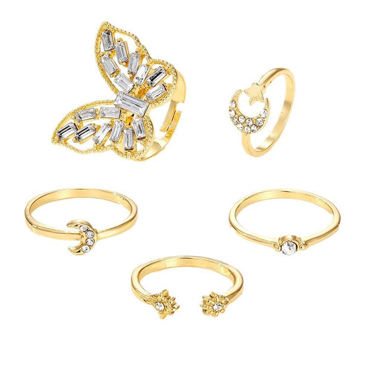 Zilora – Schmetterling & Diamant-Ring-Set 🦋 Goldene Harmonie für jeden Tag